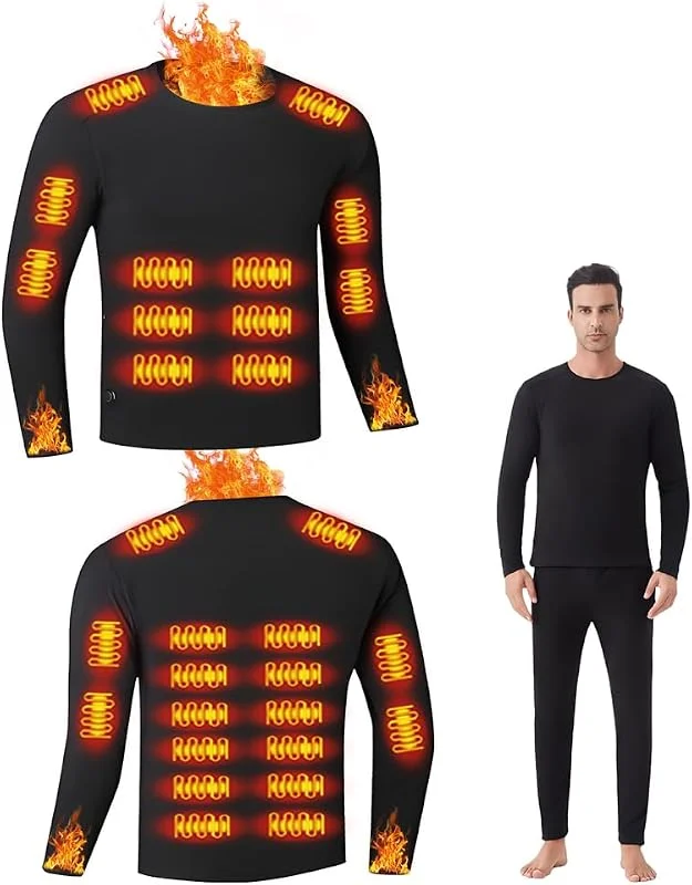 Biancheria intima unisex riscaldata, Zona 26 Top termico riscaldato, pantaloni con 16 zone, Interfaccia di alimentazione USB, DC, 3 impostazioni di temperatura, adatta per campeggio ed escursionismo — Abbigliamento riscaldato