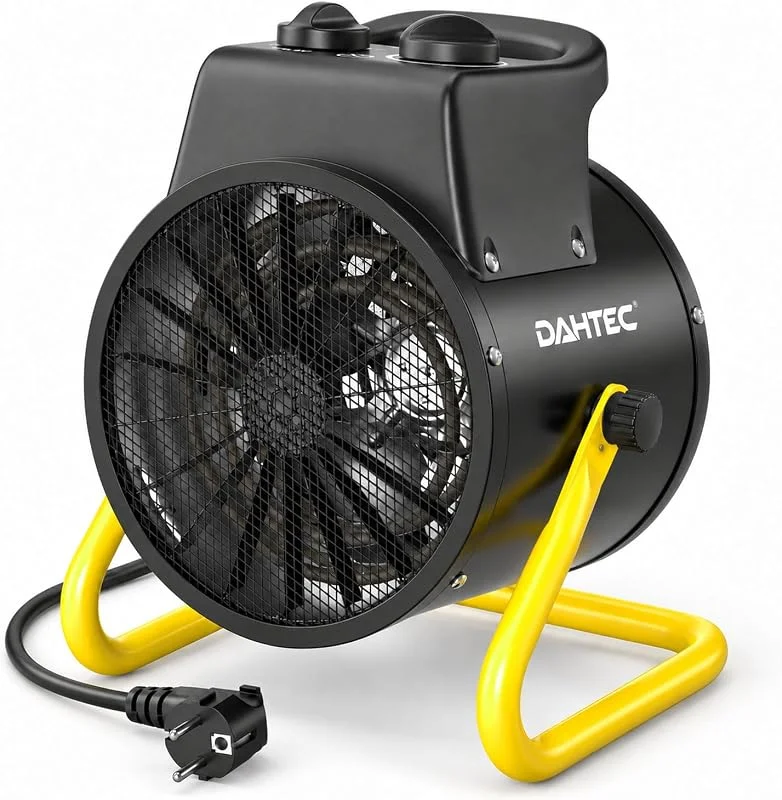DAHTEC Stufa Elettrica 2000W - Termoventilatore - Radiatore Elettrico Basso Consumo - Termostato e Protezione da Surriscaldamento - per Casa, Bagno o Officina