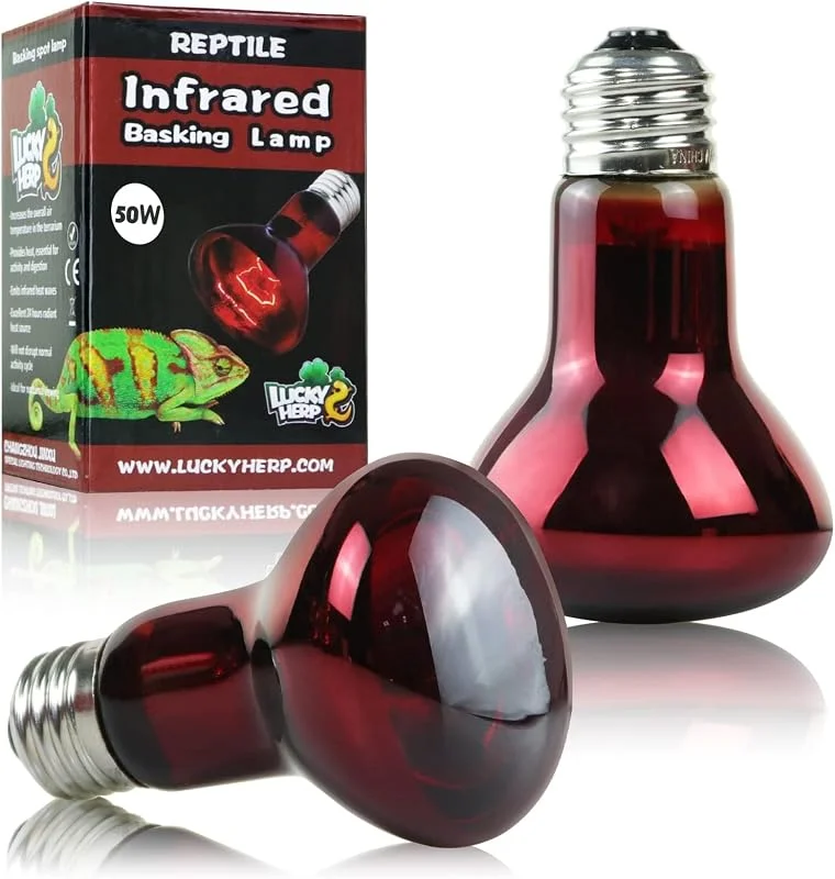 LUCKY HERP Confezione da 2 lampadine riscaldanti per rettili da 50 W, lampadina spot a infrarossi per anfibi, lampada riscaldante per rettili per tartarughe, draghi barbuti, lucertole — Riscaldamento