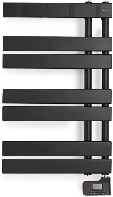 CREATE, Warm Towel Modern, Portasciugamani Elettrico da Parete, Nero, 80 x 50 cm, 2 in 1, 6 modalità di Funzionamento, Schermo LCD, Timer Fino a 24 Ore, 400 W — Riscaldamento