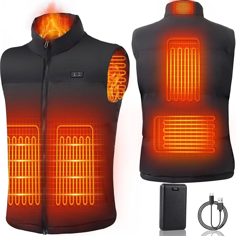 Mincoo Gilet Riscaldato Uomo con Batteria 7.4V 18400mAh Inclusa, Giubbotto Riscaldante Uomo Lavabile, 3 Temperature Regolabili, Giacca Riscaldata per Sci Campeggio Outdoor — Abbigliamento riscaldato