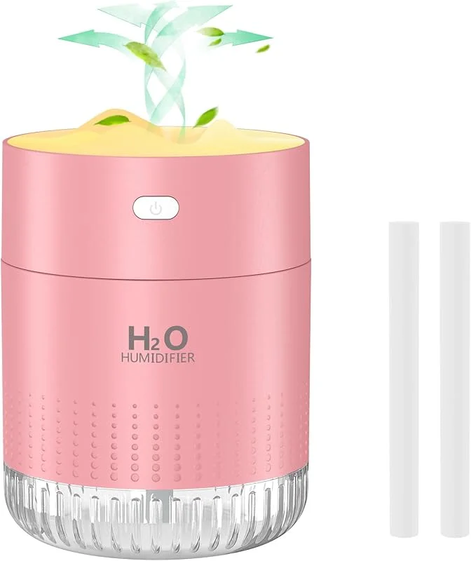Mini Umidificatore Ambiente, 2 Modalità di Nebbia, con Spegnimento Automatico e Luce Notturna, Umidificatore Casa per La Camera da Letto Del Bambino, Ufficio(Rosa)