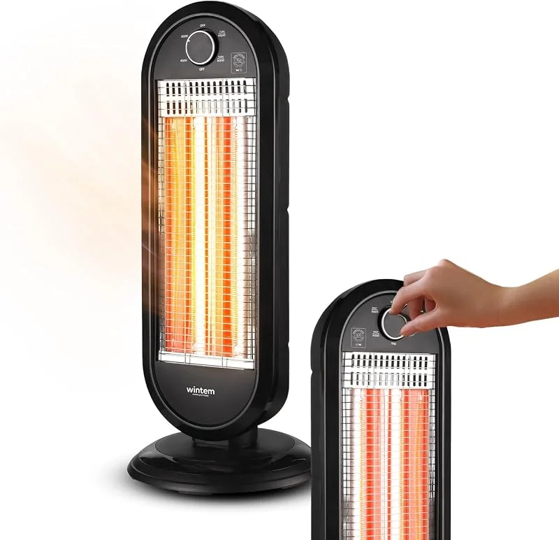 Wintem Stufa Elettrica 900W Oscillante, Stufetta a Torre 70 cm, Nera — Riscaldamento