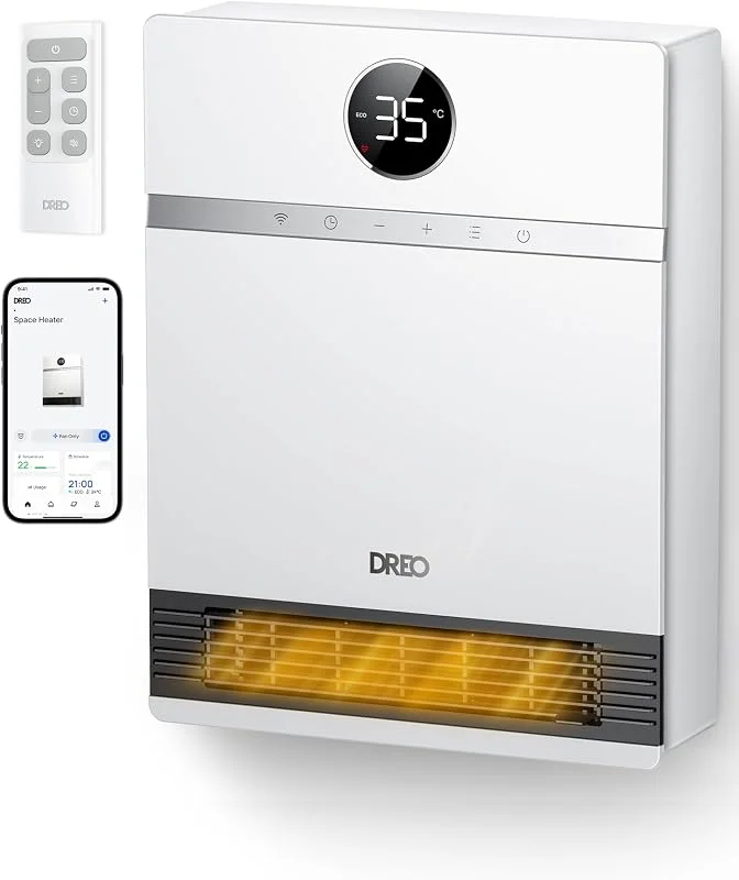 Dreo Intelligente Termoventilatore da Parete, Oscillazione a 30°, 2000W Termoventilatore da Bagno, Termostato Regolabile, Telecomando, 24H Timer, Installazione Interna Semplice, Compatibile con Alexa — Riscaldamento